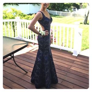 Blue lace prom dress